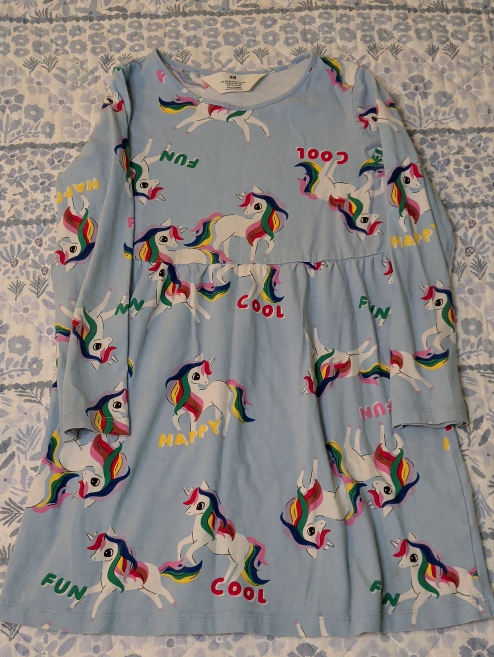H&M Light Blue Unicorn Print Long-Sleeve Pajama Dress